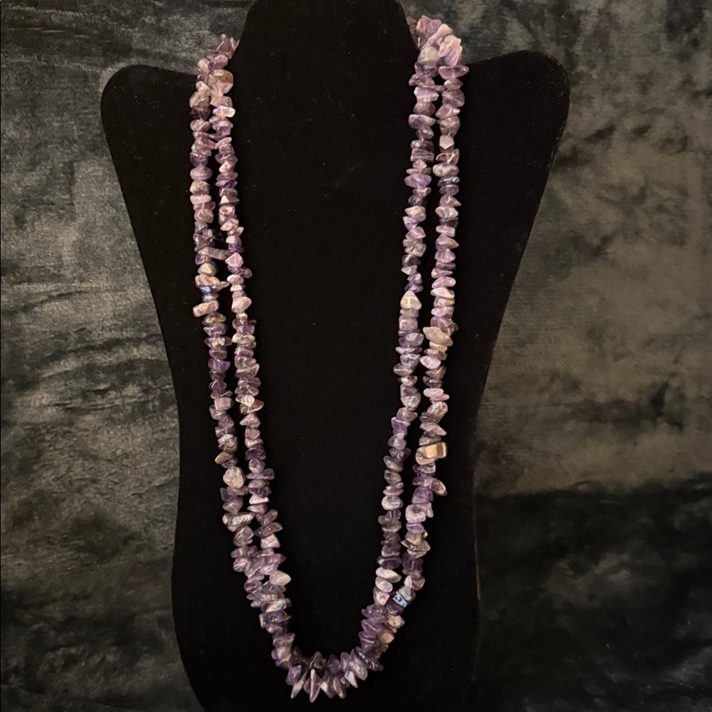Genuine, amethyst, gemstone gem Purple Stone Beaded Necklace layer new 27 inches